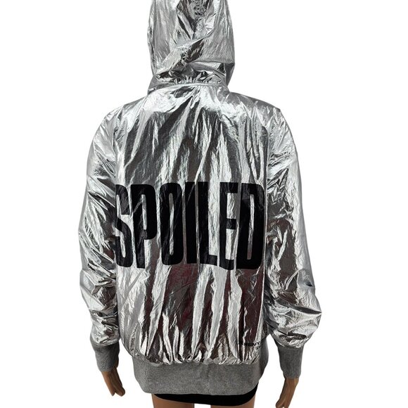 Jeremy Scott Spoiled Child Reversible Silver & Mint Hooded Jacket, Women's Small - Picture 2 of 12